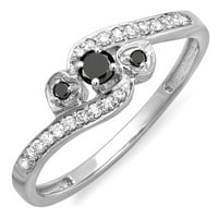 DazzlingRock kolekcija 0. Carat 14k Black & White Diamond Bridal Obećaj Srce Swirl Ring CT, Bijelo zlato,