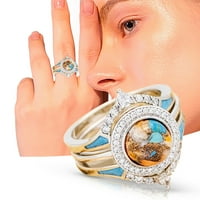 Keusn Spiny Ostrići tirkizni dijamantski halos set prsten nakit poklon