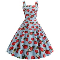 Duga haljina za žene plus veličine Prom Strappy Wovene Vintage Tiskanje Večer 1950-ih Mini Sun Haljine
