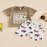 Toddler Baby Boys Girls Ljetne kratke hlače Outfits dojenčad kratkih rukava Majica + krava Print kratke