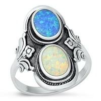 Vaša boja plave simulirani opal koktel prsten. Sterling Silver Band CZ Žena Veličina 11
