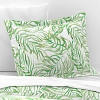 Pamuk saveen prirubdjela Edge Sham, Standard - Palm lišće tropskim akvarelom Egzotični ljetni botanički