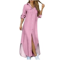 CETHRIO haljine za žene duge čvrste dugih rukava ružičaste haljine 3xl