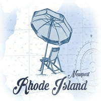 FL OZ Keramička šolja, Newport, Rhode Island, stolica za plažu i kišobran, plava, obalna ikona, perilica