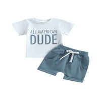 4. jula TODDLER Baby Boy Outfits USA Pismo Ispis majica Tors Solid Color Crtavske kratke hlače Podesite