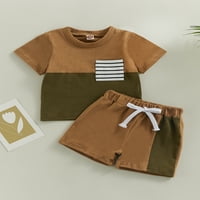Qinghua novorođenčad dječak ljetna odjeća Dječja džepna majica kratkih rukava, kratke hlače od prugastih