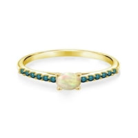 Gem Stone King 0. CT Okrugli Cabochon Bijeli etiopski Opal Blue Diamond 10k žuti zlatni prsten