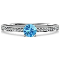 Blue Topaz i dijamantski zaručni prsten 1. CT TW u 14K bijelo zlato .Size 5.5