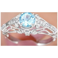 Vintage inspirirani prsten - Swiss Blue Topaz Solitaire Prsten sa moissine za žene, 14k bijelo zlato,