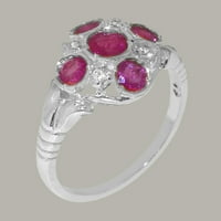 Britanci napravio je 14k bijelo zlato prirodno rubin i dijamantni ženski prsten - veličine opcija -