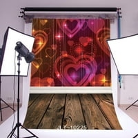 5x7ft Photography Backdropps Valentinovo, Bokeh Halos Twinklen Sparkle Sequin Red Hearts Vintage Wood