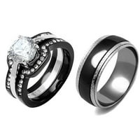 Par prsten ženski 1. CT okrugli CZ Vjenčani prsten od nehrđajućeg čelika MENS Dva tona crne veze veličine