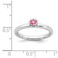 Sterling Srebrna izraza za slaganje visoke ružičaste turmalinske prstene: 7; za odrasle i tinejdžere;