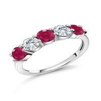 Gem kamen kralj sterling srebrni crveni rubin i bijeli laboratorijski uzgojni dijamantski vjenčani prsten
