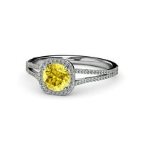 Žuti safir i dijamant si2-i1, g-h halo zaručnički prsten 1. ct tw in 14k bijelo zlato .Size 5.5