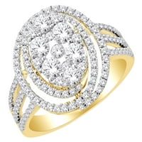 OVAL KLUSTER HRANE Vjenčani prsten u 14K žutom zlatu sa 1. CT okrugli bijeli prirodni dijamant sa veličinom