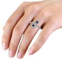 Plavi kamen safir sa bočnim dijamantima zaobići zaručnički prsten 0. CT TW 14K bijelo zlato.Size 9.0