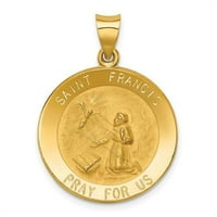 Finest zlato 14k žuto zlato polirano i saten un francis medalja šuplji privjesak