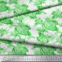Soimoi Green Poly Georgette tkanina Shell i Starfish Ocean Decor tkanina Široka