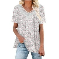 Ženska moda plus veličine Ležerne tiskarske košulje kratki rukav vrhovi V-izrez čipkasti bluza majice