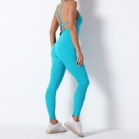 Charella ženske šivene čvrste boje bešavne joge hlače slim hip-up joga gamaše nebesko plavo, m