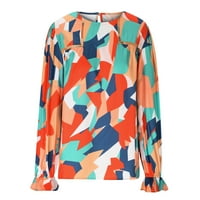 Plus veličine za žene Dressy Casual Fashion Printing dugih rukava okrugli vrat Ruched pulover bluza