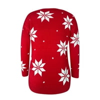 Ružni božićni jeleni snježne pahulje Duks pulover za žene O-izrez Božićni tisak dugih rukava labav džemper