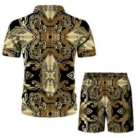 Penkiiy muški setovi odijeva Muška havajska odjeća za plažu ljeta Boho kratke hlače 2-komadno set zlatne