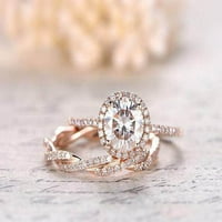 Art Deco 1. Carat Halo Moissine Diamond Wedding Ring Set sa 18k ružičastog zlata, obećavajući prsten,
