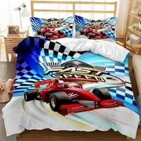 3D Racing Racecar Print Duvet Poklopac poklopca King Queen, Automobilska trkačka posteljina krevet Podeljak