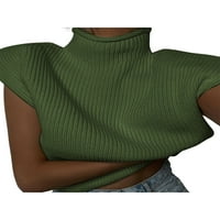 Wsevypo ženski pleteni džemper prsluk turtleneck bez rukava na vrhu na vrhu ramena jastučići za rame
