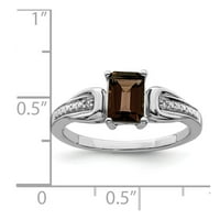 Bijeli sterling srebrni prsten za prsten dragulja Smoky Quartc Octagon Emerald Diamond Round