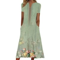 Aurouralne ženske haljine na čišćenju Ženski modni casual ljetni džep s kratkim rukavima za ispis V-izrez