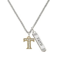 Delight nakit Goldtone Crystal inicijal - T - Silvertone Vjerujte Vjera molitva nada Bar Charm ogrlica,