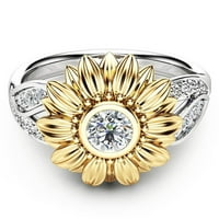 Ozmmyan Početna Dekor izvrstan ženski dvotonski cvjetni prsten okrugli suncokret dragulj viljuška za