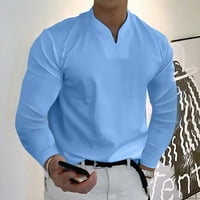 Muške kancelarijske košulje Solid Boja V-izrez kratki rukav Spring Spring Winter Casual BluZA odjeća