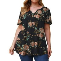 Ženska ženska plus veličine Tunic vrhovi kratkih rukava V izrez majica Grafički tee bluze xl