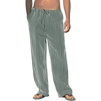 Ecqkame Muške ljetne hlače hlače hlače od pune boje crteže prozračne pamučne posteljine labave casual
