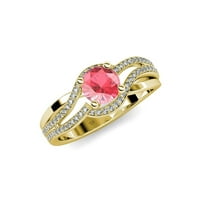 Ružičasti turmalinski i dijamant Halo Swirl Angažman prsten 1. CT TW u 14K žutom zlatu.Size 9