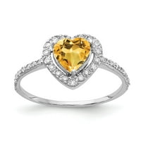 14k bijeli zlatni srčani citrinski aaa pravi dijamantni prsten