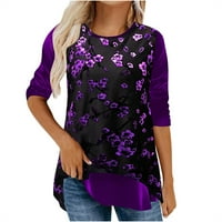 Jesen Ženska odjeća Jesen zimski print okrugli vrat Dugi rukav Pulover Purple XL