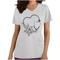 Crubs vrhovi za žene Heartbeat Grafički ispisani kratki rukav V-izrez Nurse uniforme mekani rastezanje
