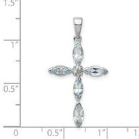 Sterling Silver Rhodium akvamarinski i dijamantski križni privjesak QDX884