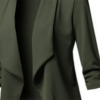 Ženski vrhovi u boji čvrsti otvoreni prednji kardigan s dugim rukavima casual jakne kaput, zelena 2x