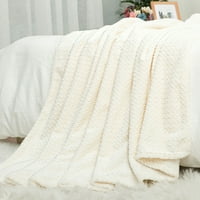 PICCOCASA plišana flannela fleece pokriva deka za dekorative za krevet ili kauč krem ​​bijela 78 x90