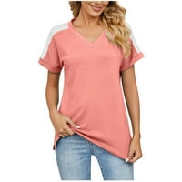 CETHRIO WOMENS T majice - V- izrez izdubit rekreativni bluza kratkih rukava Pink