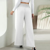 Umitay Dame Solid Color Modni elastični struk visoki struk široke noge hlače casual pantalone