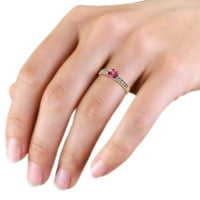 Rhodolite Garnet i dijamantni zaručnički prsten sa milgrain radom 1. Carat TW u 14K ružičastog zlata.Size