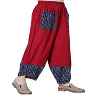 Žene široke pantalone za noge Elastični struk cvjetni print modni vintage casual pants boja blok harem hlače prednji džepovi crvena tačka print m