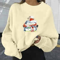 Amidoa Womens Prevelizirani božićni duksevi slatki snjegović rub s majicama jesen dugi rukav džemper